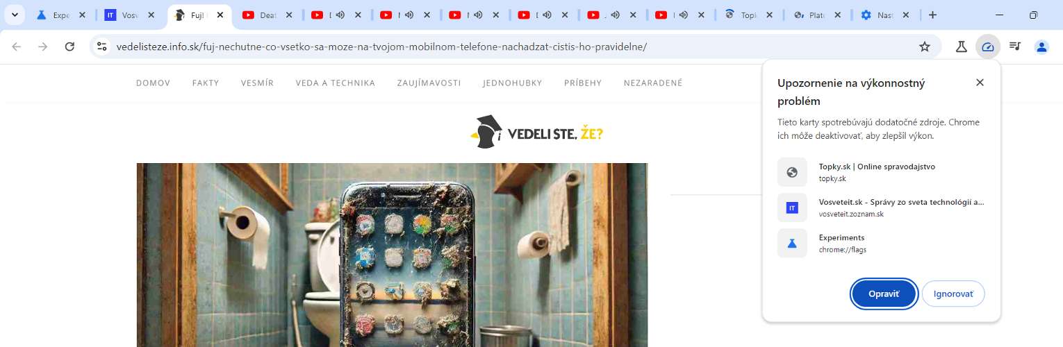 upozornenie na vykonnstne problemy