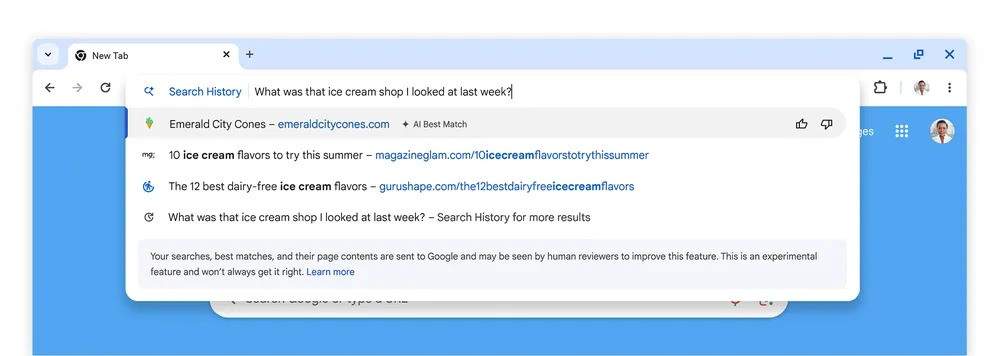 Google Chrome vylepsene prehladavanie historie stranok