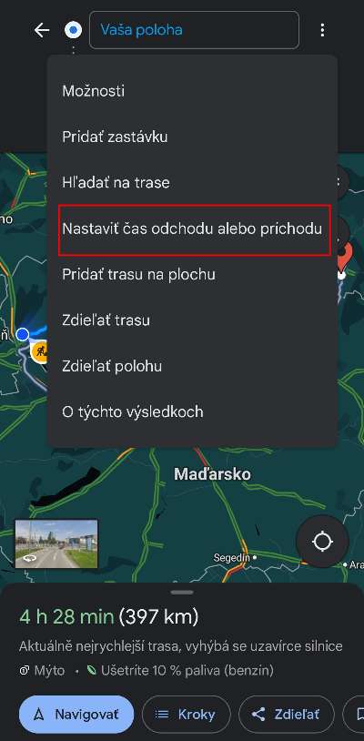 Google Mapy ako nastavit cas prichodu do cielovej destinacie a kedy vyrazit na cestu_navod_2