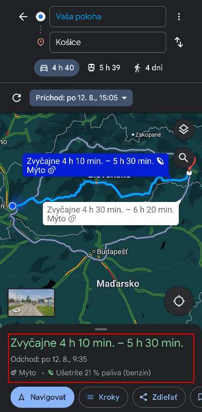 Google Mapy ako nastavit cas prichodu do cielovej destinacie a kedy vyrazit na cestu_navod_4