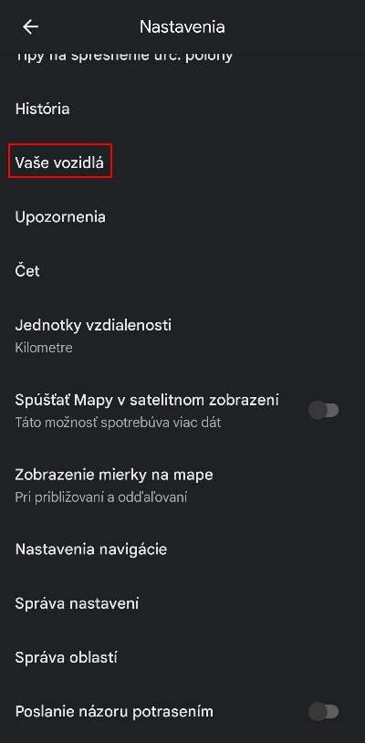 Google Mapy vyber typu auta_2