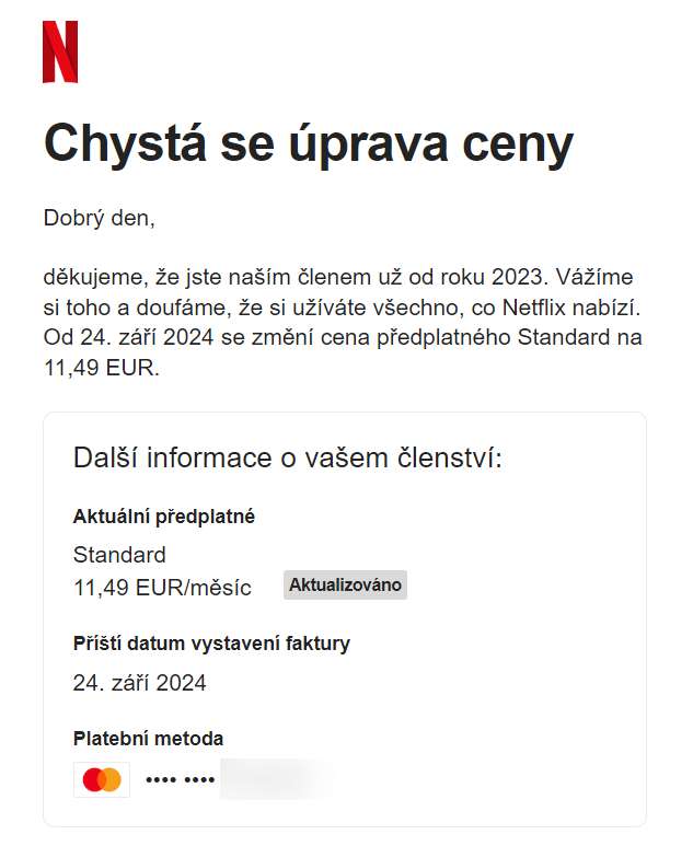 Netflix oznamenie o zmene vysky predplatneho