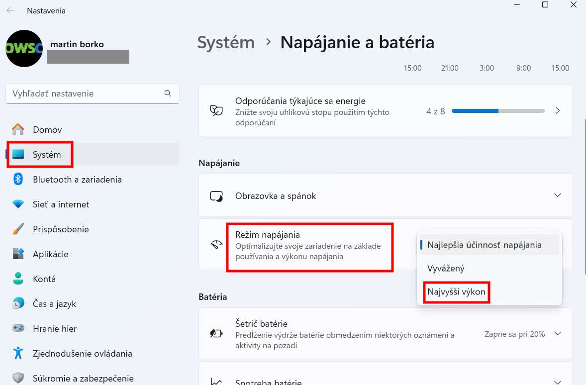 ako zapnut vo Windows vysoky vykon zariadenia
