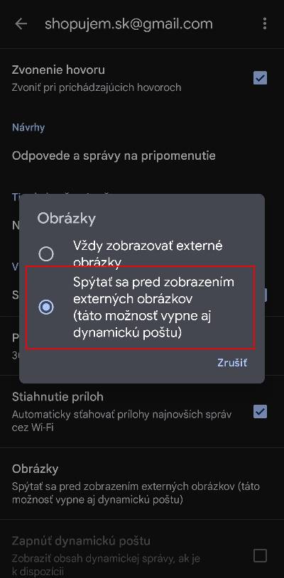 vypnutie stahovania obrazkov Gmail Android_3