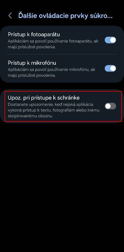 Samsung upozornenie ze aplikacia pristupuje ku textu ci fotografiam v skopirovanej schranke_3