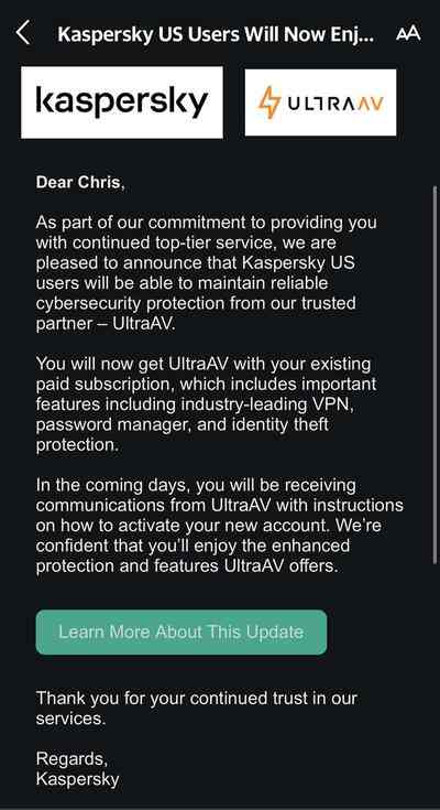 Upozornenie na ukocenie Kaspersky v USA