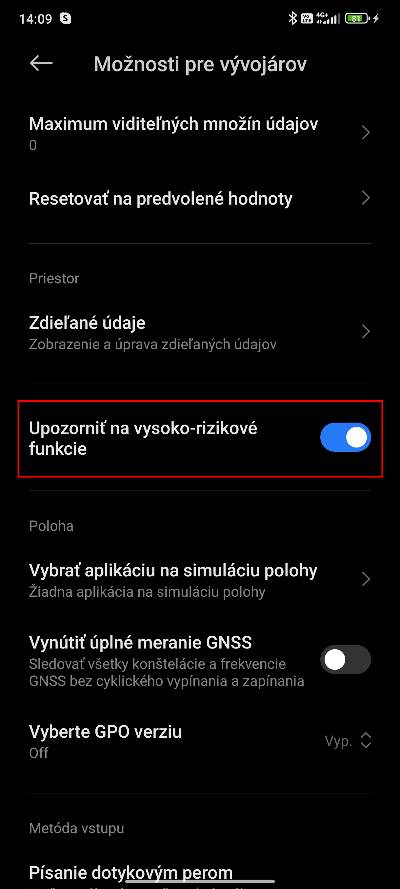 Vyvojarske nastavenia Xiaomi_3_funkcia rizikove funkcie