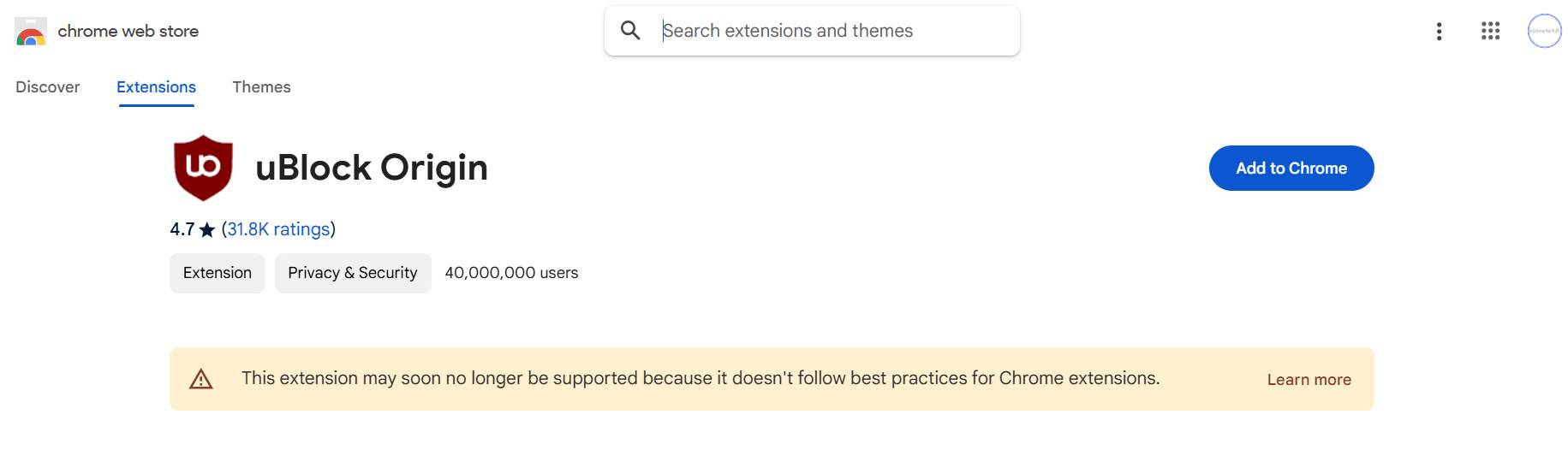 ublock origin blokovanie reklam nepodporovanie manifetu v3