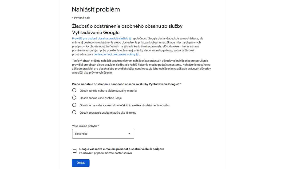 Ako odstrániť informácie z vyhľadávania google