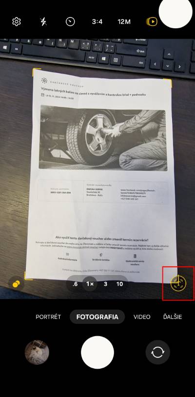 vstavany skener dokumentov v aplikacii fotoaparat