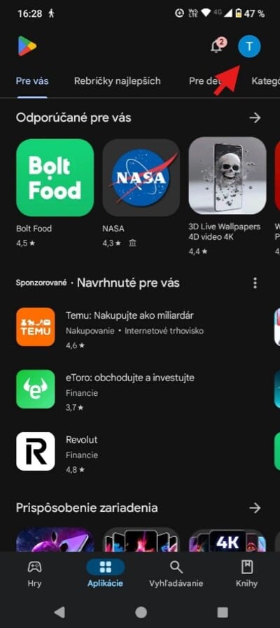 Google play nastavenia úvodná časť