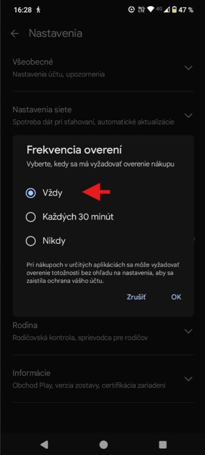 Google play nastavenia overení