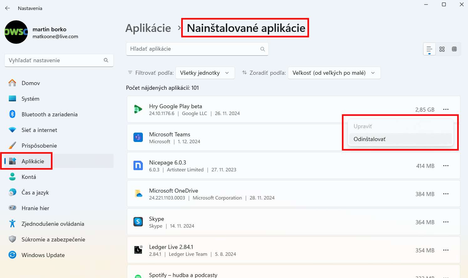 Windows odinstalovanie aplikacii