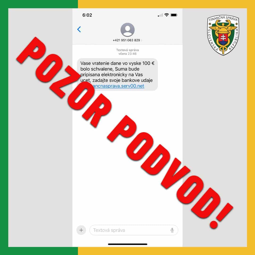 financna sprava upozornuje na SMS podvod vratenie dani