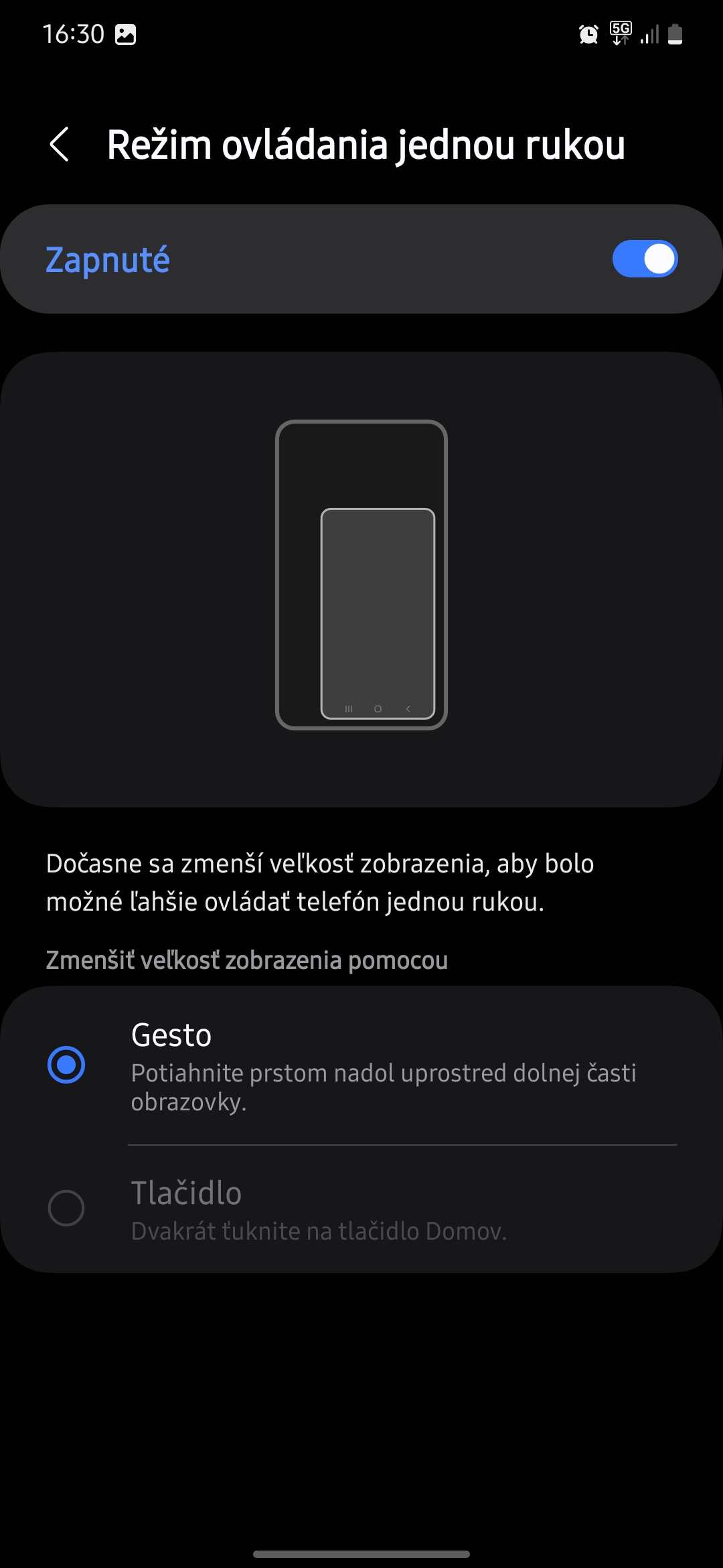 Rezim ovladania jednou rukou