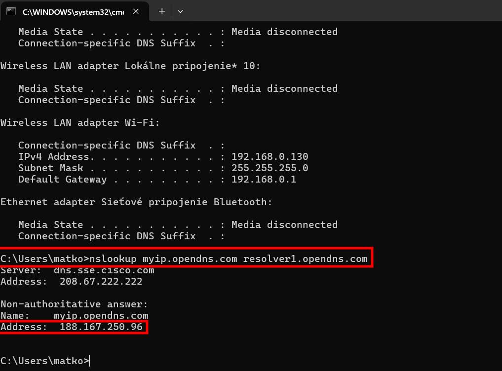 ako zistit verejnu IP adresu_CMD