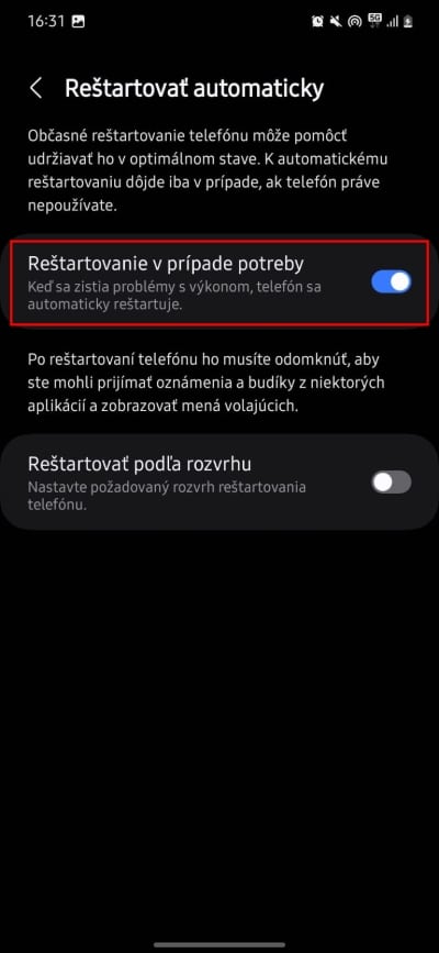 samsung autorestart stvrty krok