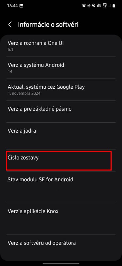 cislo zostavy samsung nastavenia
