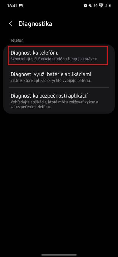 samsung diagnostika druhy krok