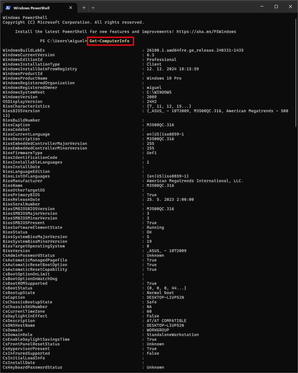 getcomputerinfor powershell