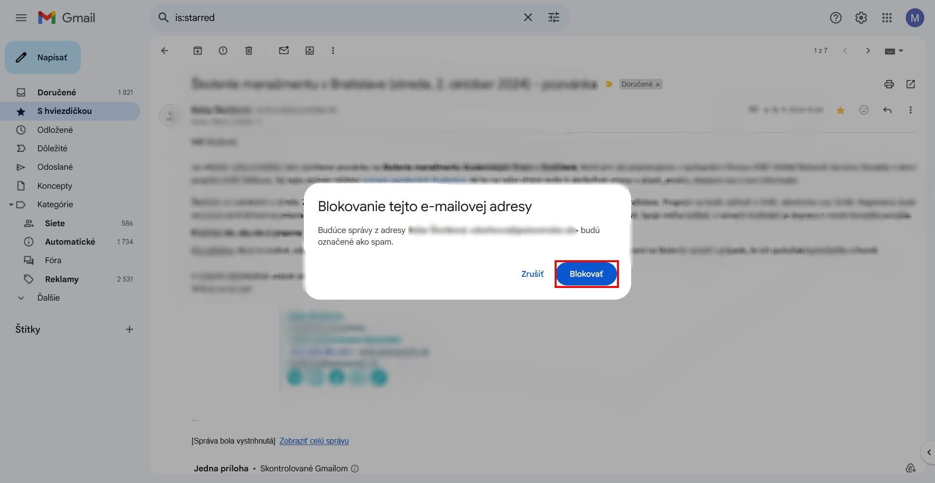 gmail potvrdenie blokovania