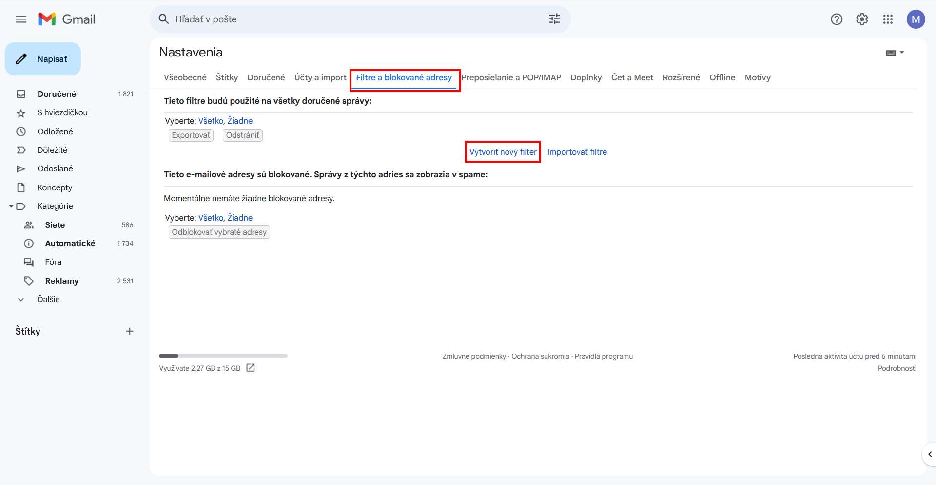gmail filtrovanie a blokovanie
