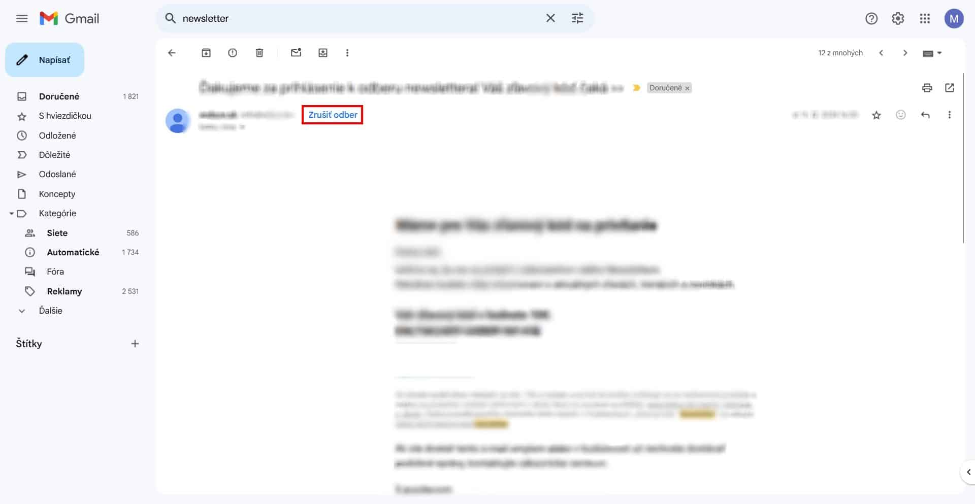 gmail zrusenie odbery