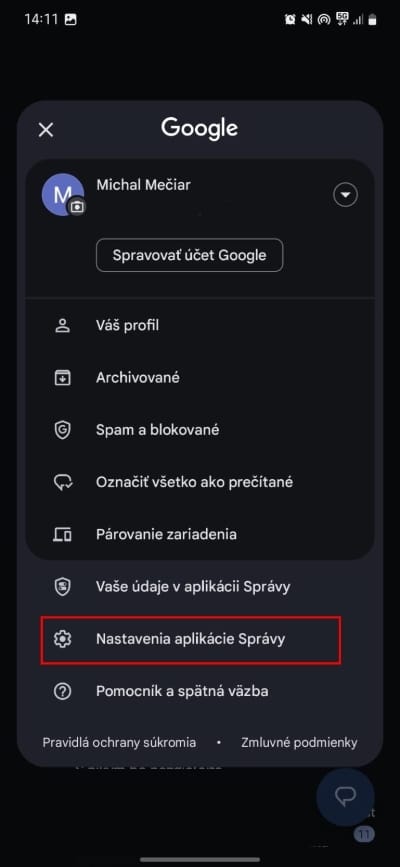 google spravy nastavenia