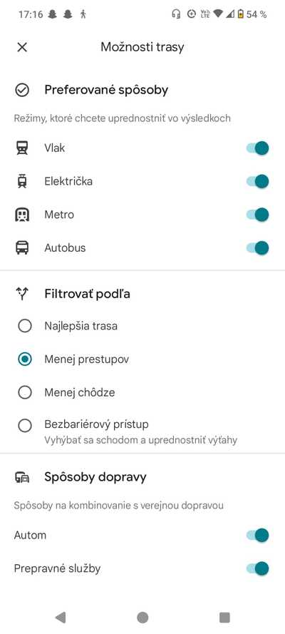 ako nastaviť možnosti dopravy