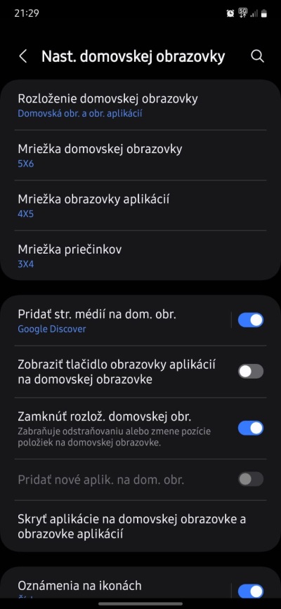 nastavenie domovskej obrazovky