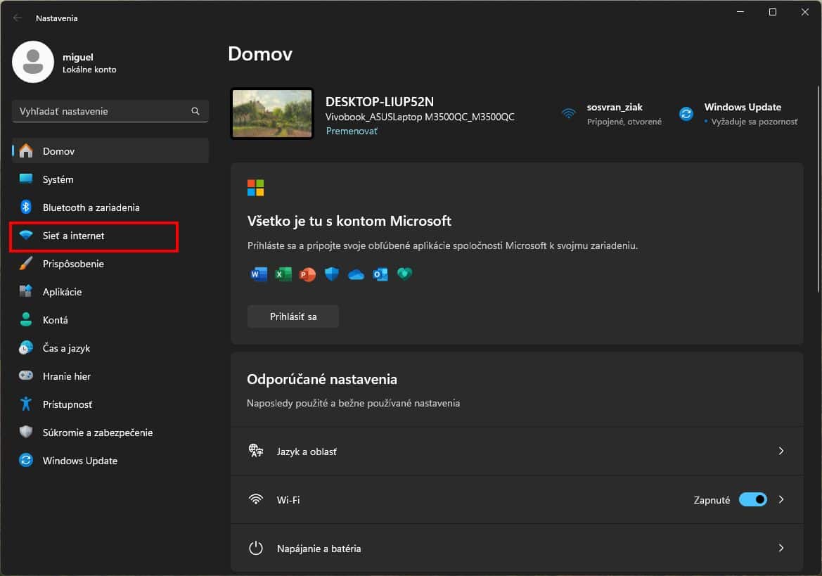 Nastavenia windows wifi 1