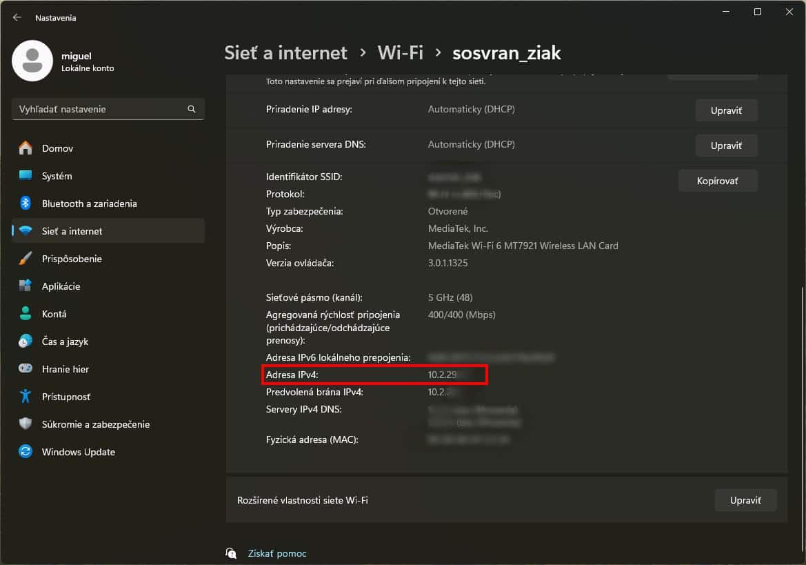 Nastavenia windows wifi 4