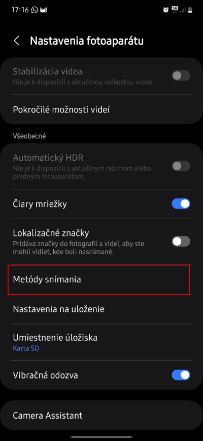 nastavenia fotoaparat metody snimania