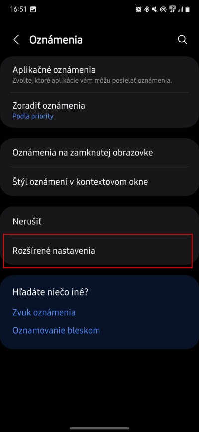 oznamenia rozsirene samsung nastavenia