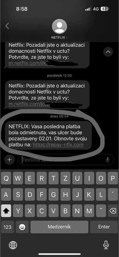 podvodna SMS sprava Netflix_1