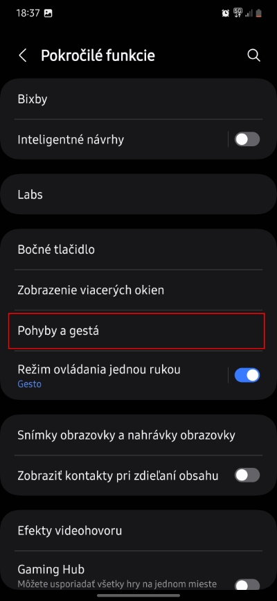 pohyby a gesta