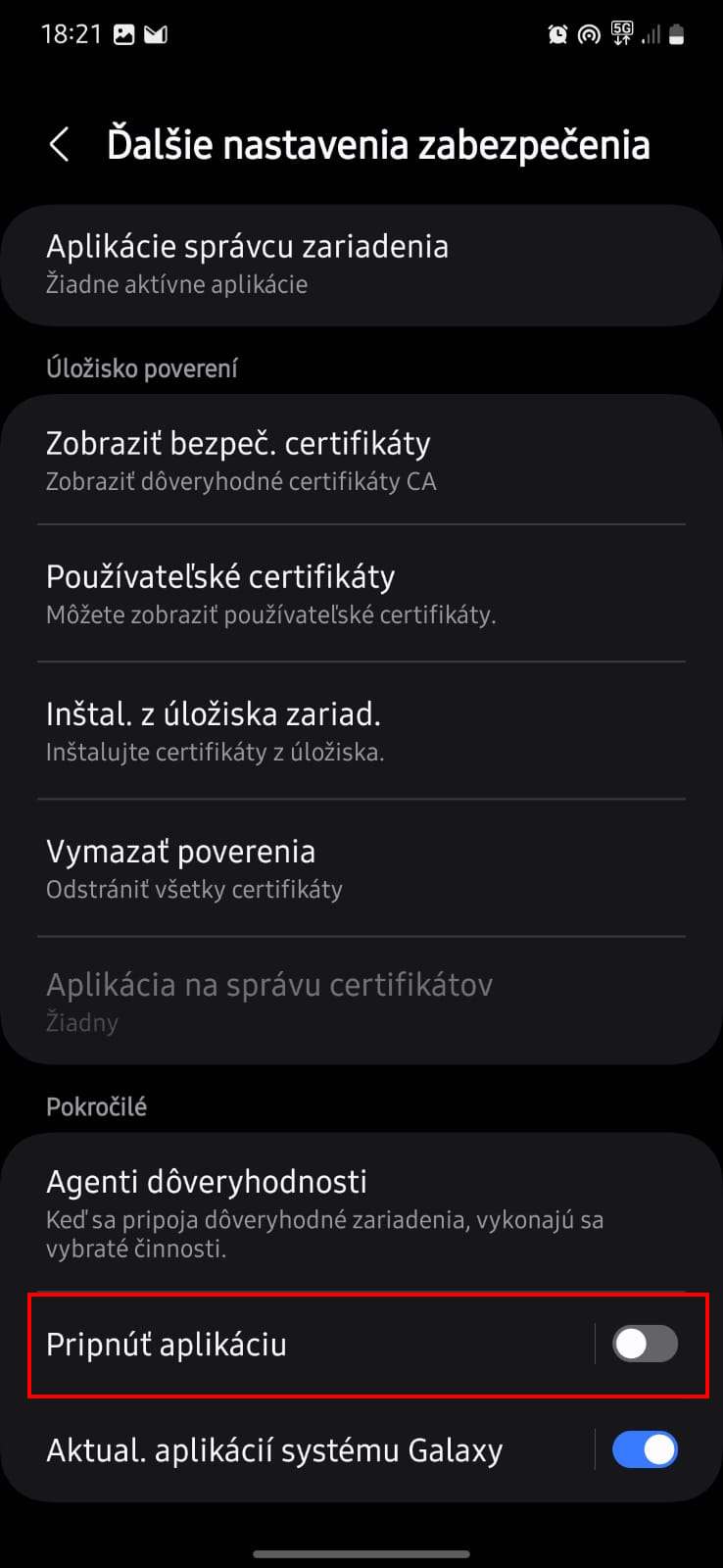 Pripnutie aplikacie krok 3