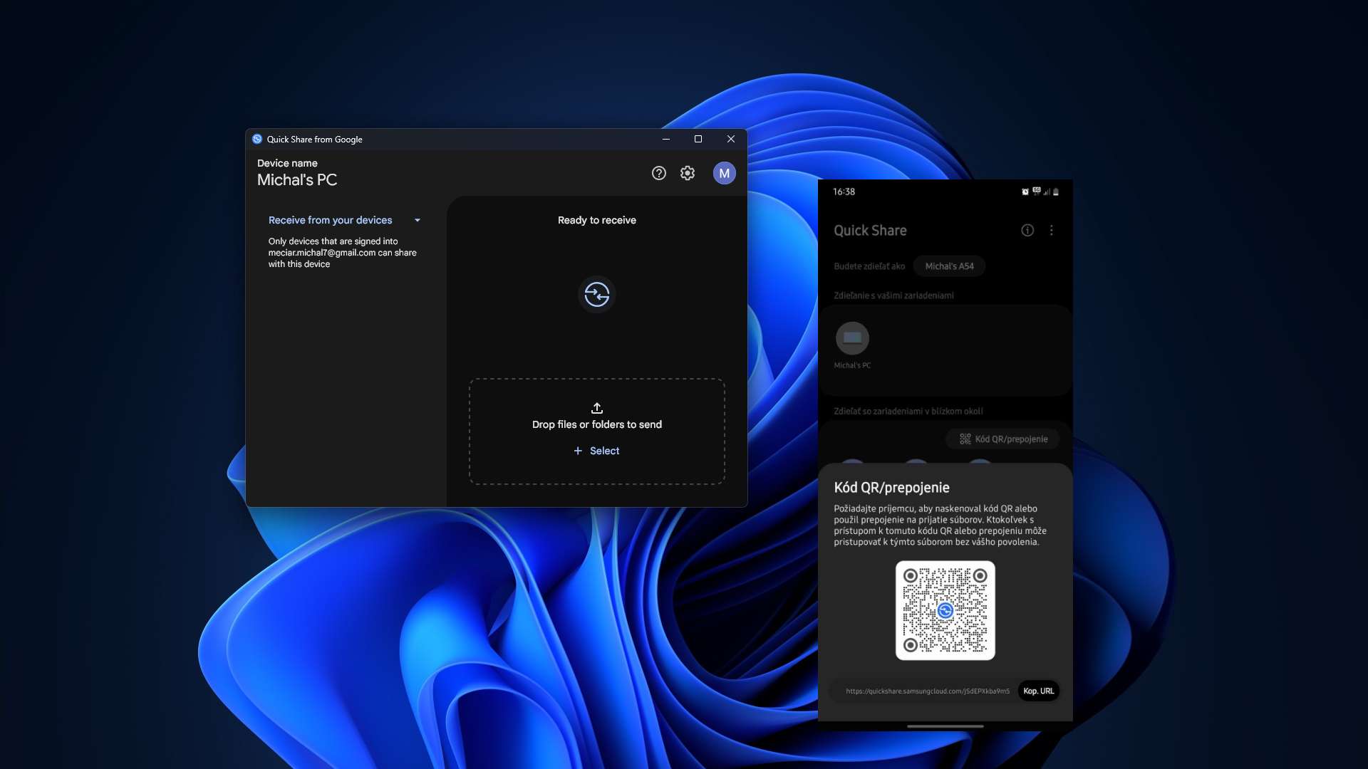QuickShare na windows a android