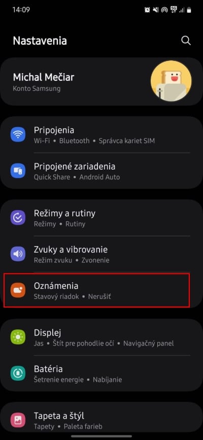 samsung nastavenia oznamenia