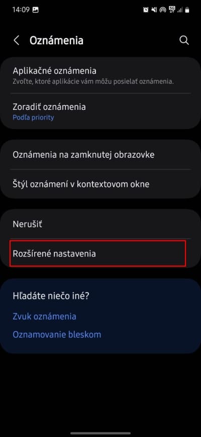rozsirene nastavenia oznamenia