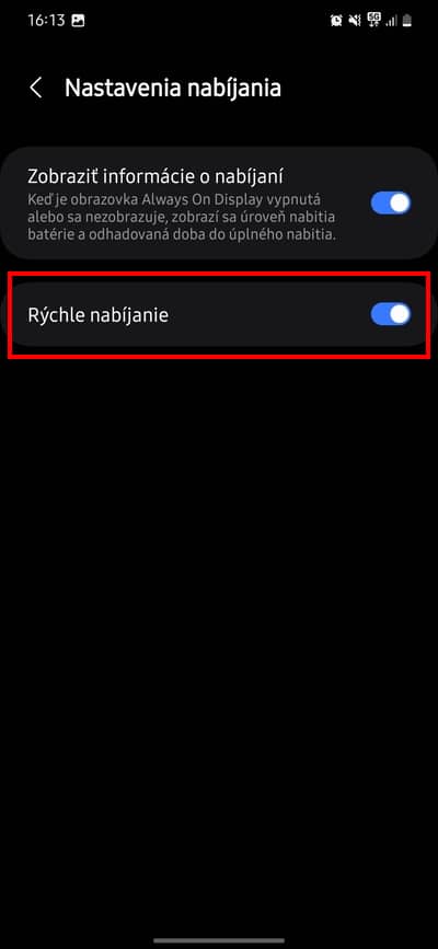 Zapnute rychle nabijania Samsung nastavenia baterie stvrty krok