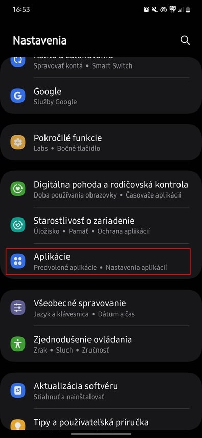 vyber aplikacii nastavenia krok 1