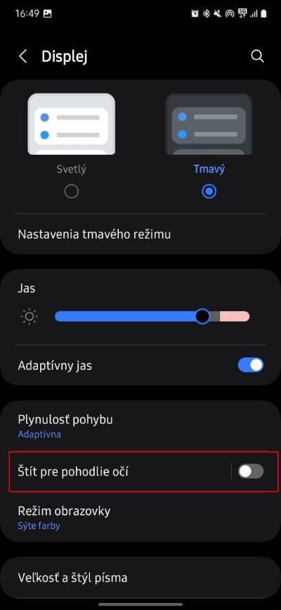 stit pohodlia oci samsung nastavenia