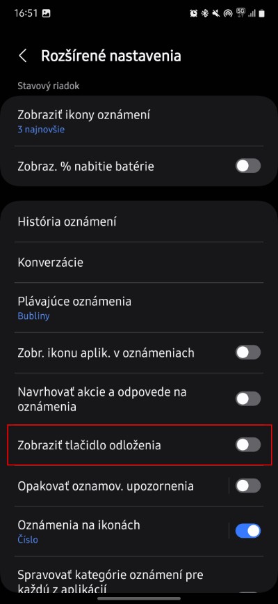tlacidlo odlozenia samsung nastavenia