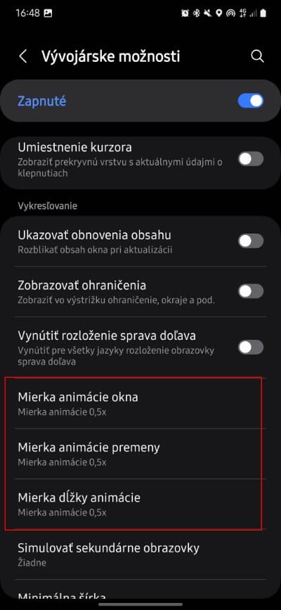 Vykreslovanie animacie samsung nastavenia