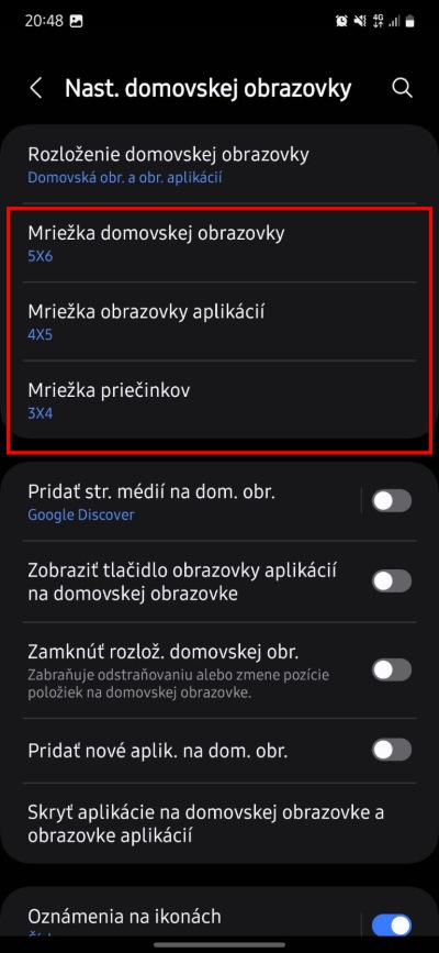 zmena velkosti ikoniek