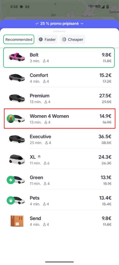 Bolt zensky taxik