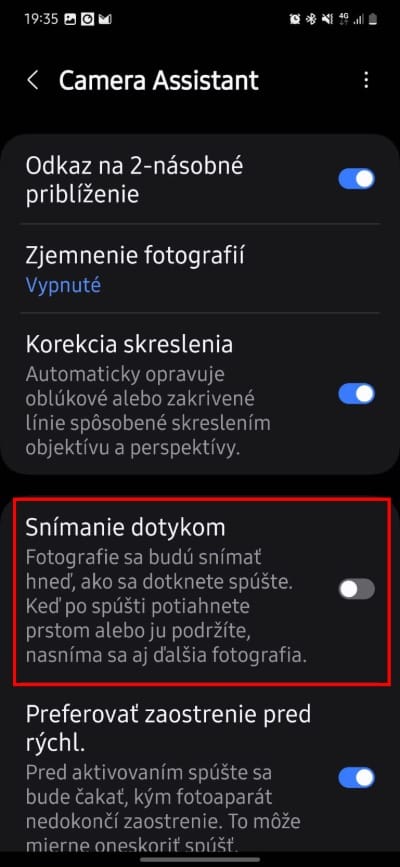 quick tap shutter snimanie dotykom