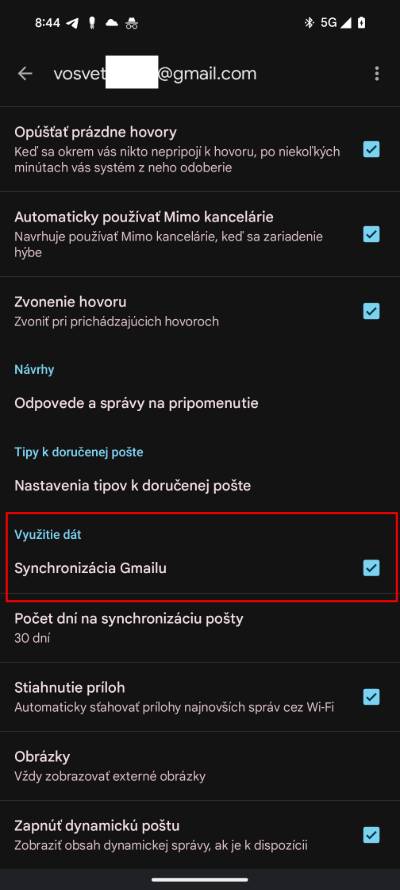 nastavenie synchronizacie Gmail uctu_1