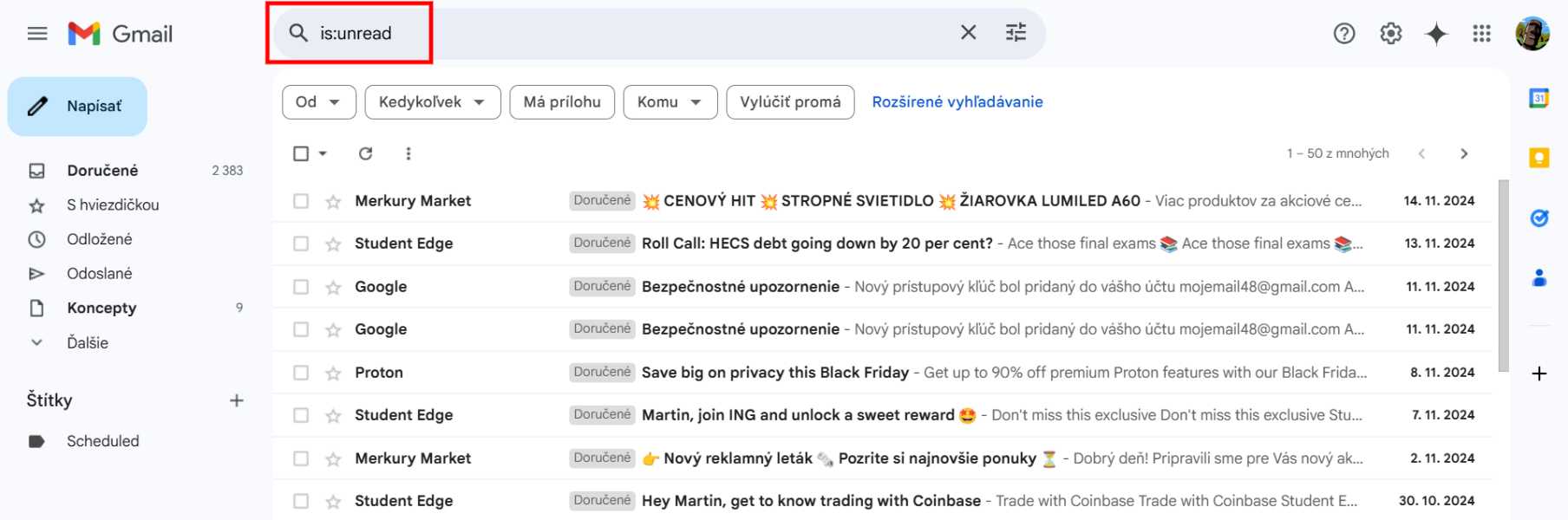 neprecitane e-maily ako oznacit ako precitane_1